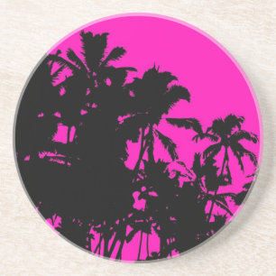 Posavasos De Arenisca Gallos hawaianos de palmera rosa