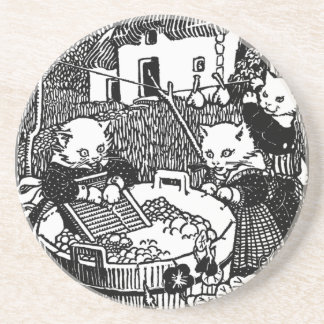 Posavasos De Arenisca Gatitos que lavan la poesía infantil de las