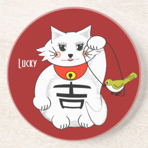 Posavasos De Arenisca Gato afortunado - Maneki Neko - Beckoning... Posav