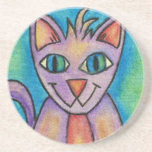 Posavasos De Arenisca Gato gatito rosa púrpura