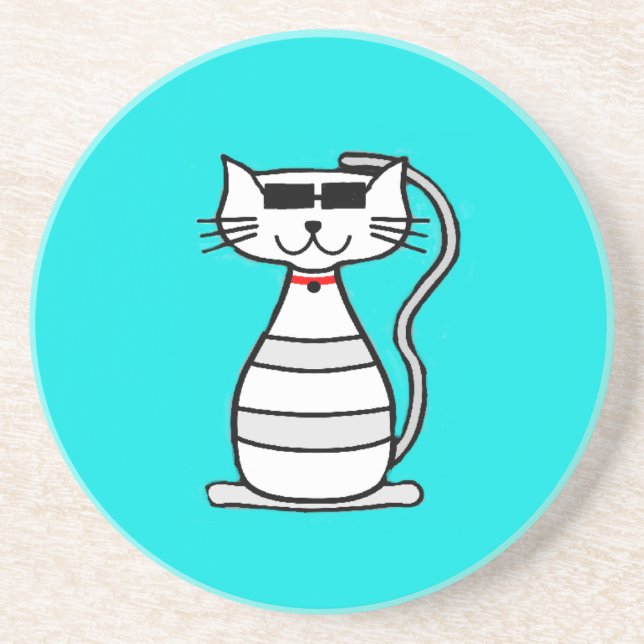 Posavasos De Arenisca Gato Guay con gafas de sol (Frente)