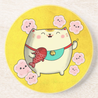 Posavasos De Arenisca Gato maneki neko redondo