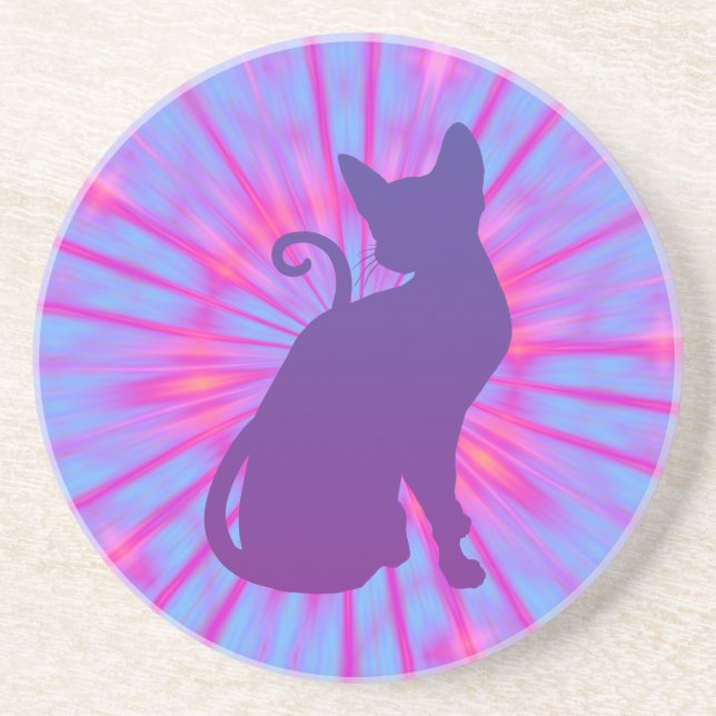 Posavasos De Arenisca Gato Morado (Frente)