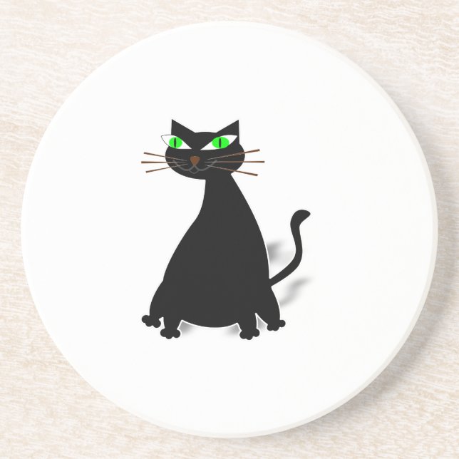 Posavasos De Arenisca Gato negro de grasa con ojos verdes (Frente)