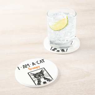 Posavasos De Arenisca Gato negro gruñón para la persona o gato gruñón