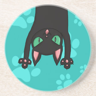 Posavasos De Arenisca Gato negro que salta