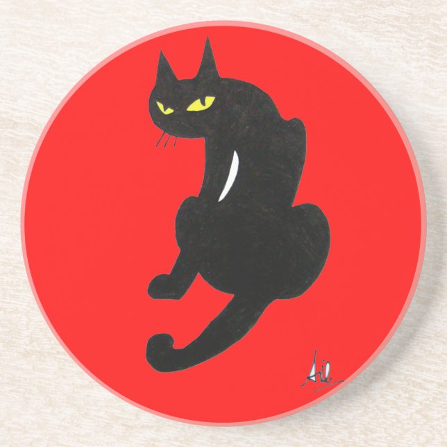 Posavasos De Arenisca GATO NEGRO, rojo (Frente)