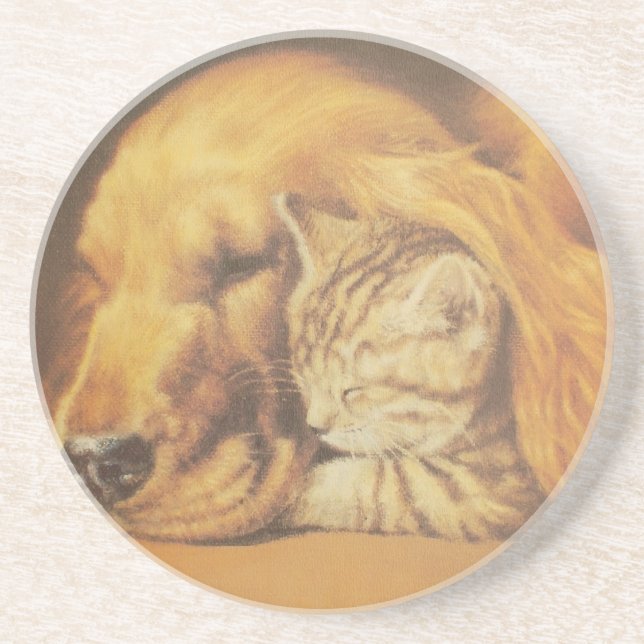 Posavasos De Arenisca Gato y perro (Frente)