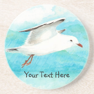 Posavasos De Arenisca Gaviota y nombre personalizado, colección de aves