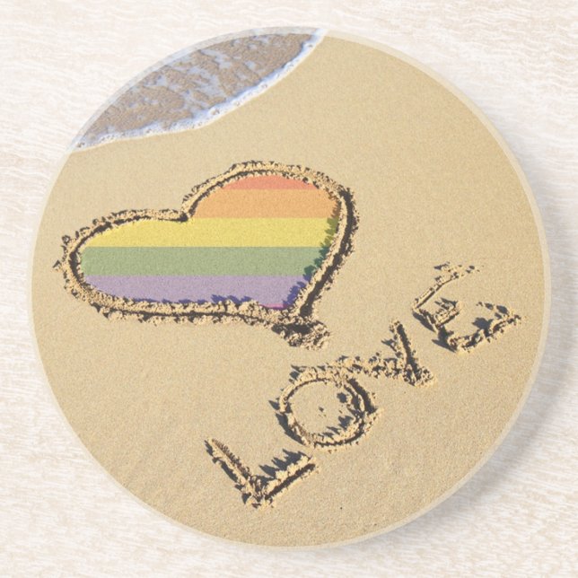 Posavasos De Arenisca Gay Rainbow Love Heart In the Sand (Frente)