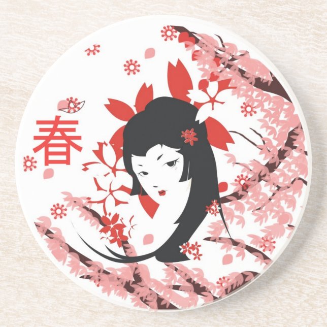 Posavasos De Arenisca Geisha de la primavera (Frente)