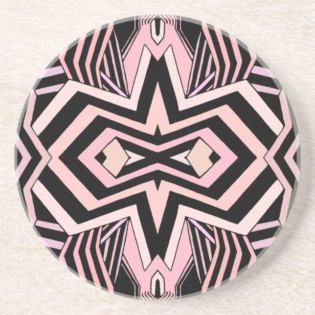 Posavasos De Arenisca Geométrico moderno rosa y negro (Frente)
