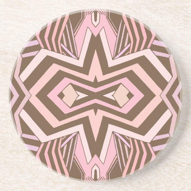 Posavasos De Arenisca Geométrico rosa y marrón moderno (Frente)