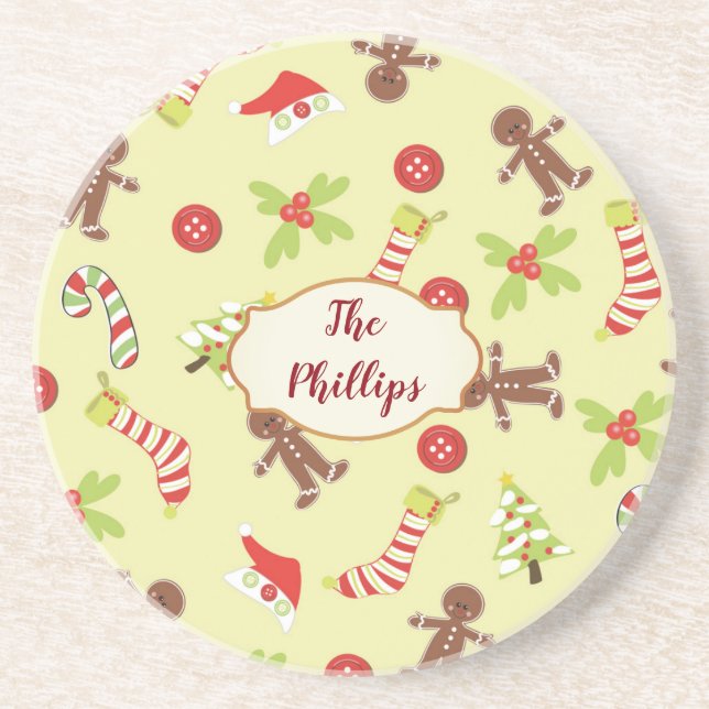 Posavasos De Arenisca Gingerbread Men and Mistletoe (Frente)