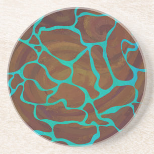 Posavasos De Arenisca Giraffe Brown y la impresión Verde azulada
