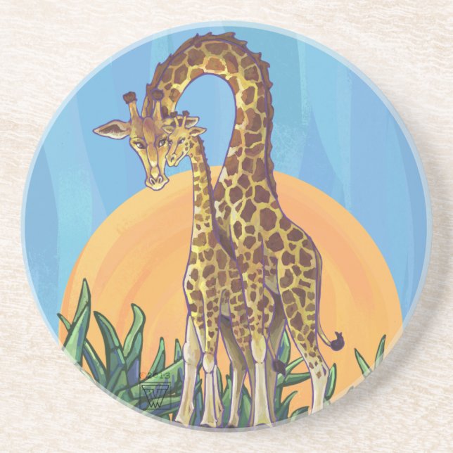 Posavasos De Arenisca Giraffe Mama y Baby (Frente)