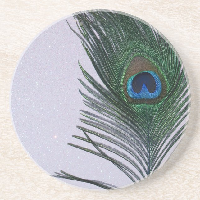 Posavasos De Arenisca Glittery White Peacock Feather Still Life (Frente)