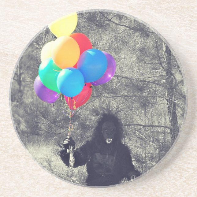 Posavasos De Arenisca globos de cumpleaños simio (Frente)