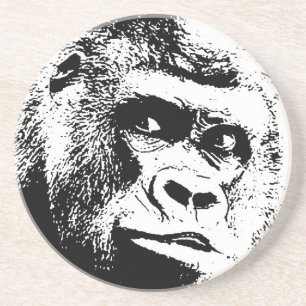 Posavasos De Arenisca Gorilla de arte pop blanco negro