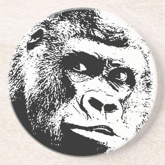 Posavasos De Arenisca Gorilla de arte pop blanco negro (Frente)