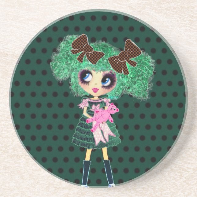 Posavasos De Arenisca Gótica Lolita chica esmeralda regalos de niñas (Frente)