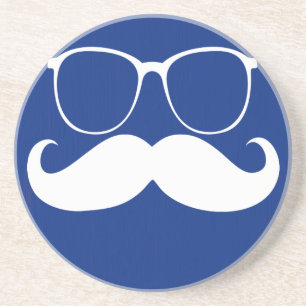Posavasos De Arenisca Gracioso bigote blanco sobre fondo azul oscuro