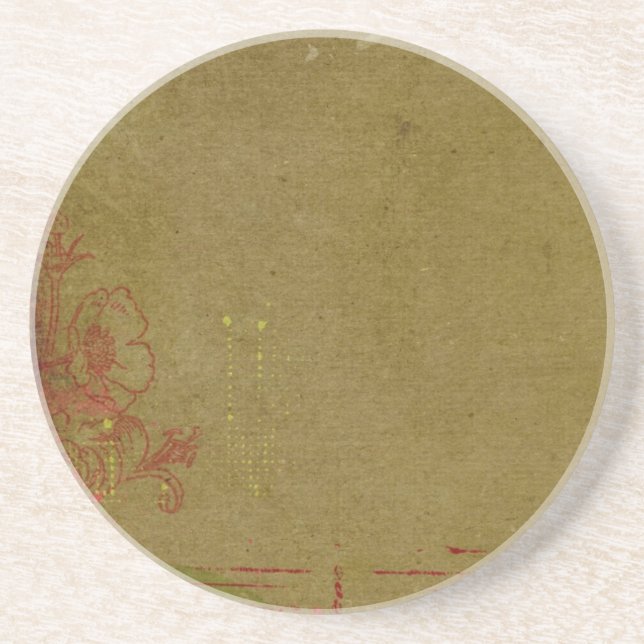 Posavasos De Arenisca Graffiti Grungués Con Flora Roja (Frente)