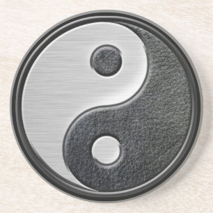 Posavasos De Arenisca Gráfico de cuero y de acero de Yin Yang del efect