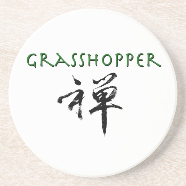 Posavasos De Arenisca Grasshopper con símbolo "Zen" (Frente)