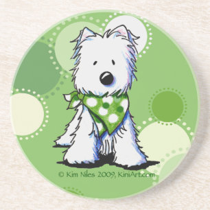 Posavasos De Arenisca Green Dots Westie Dog Coaster