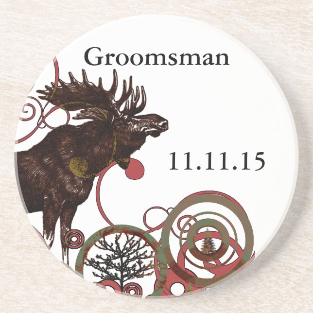 Posavasos De Arenisca Groomsman Vintage Moose Coasters (Frente)