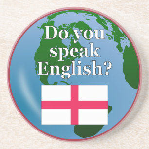 Posavasos De Arenisca "¿Hablas inglés?" en inglés. Bandera y globo