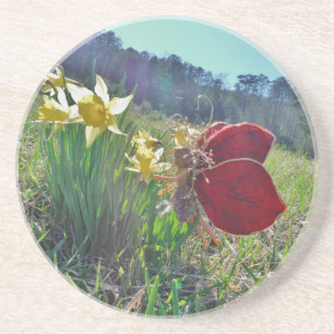 Posavasos De Arenisca hada de ala roja y daffodis