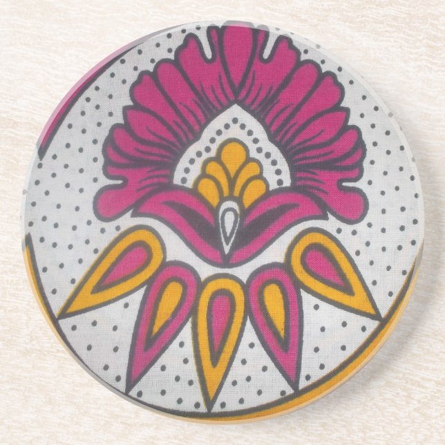 Posavasos De Arenisca Hermosa pintura en motivos de tela africana (Frente)