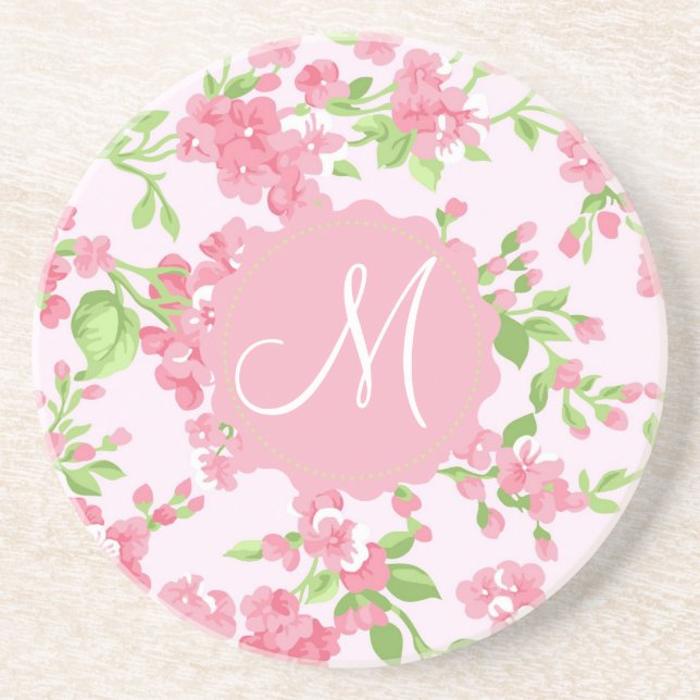 Posavasos De Arenisca Hermosas flores de melocotón rosa primavera (Frente)