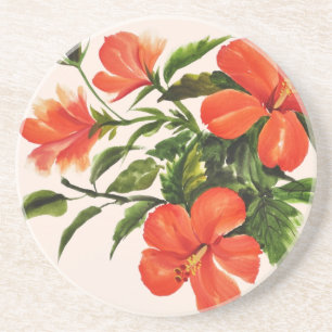 Posavasos De Arenisca Hibisco rojo caliente