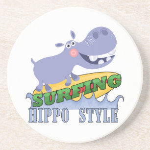 Posavasos De Arenisca Hippopotamus de la persona que practica surf