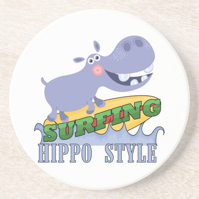 Posavasos De Arenisca Hippopotamus de la persona que practica surf (Frente)