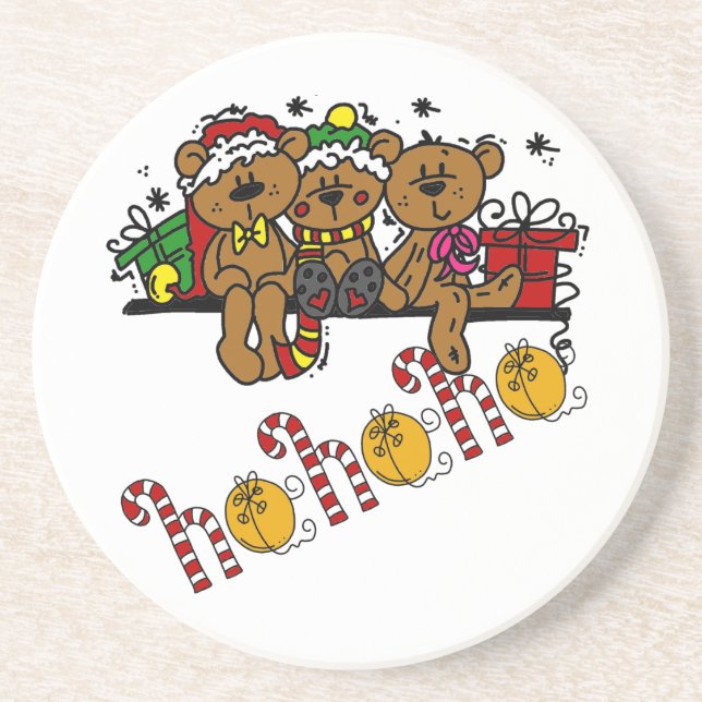 Posavasos De Arenisca Ho Ho Ho Ho Teddy Bears (Frente)