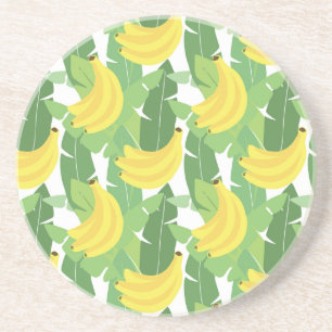 Posavasos De Arenisca Hojas De Banano Y Patrón De Frutas