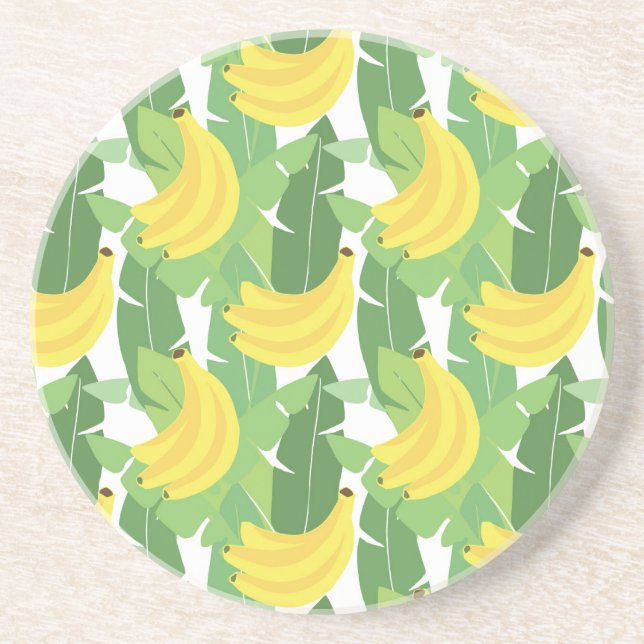 Posavasos De Arenisca Hojas De Banano Y Patrón De Frutas (Frente)