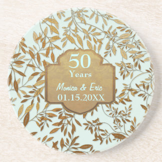 Posavasos De Arenisca Hojas de oro 50° aniversario Boda