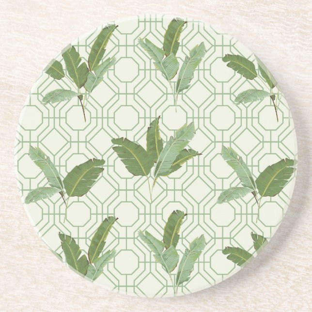 Posavasos De Arenisca Hojas de palma tropicales (Frente)