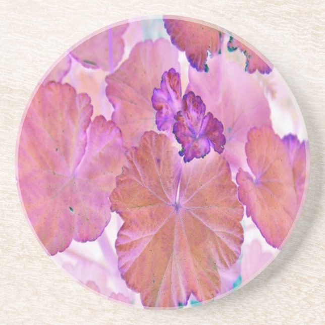 Posavasos De Arenisca Hojas rosadas de geranio (Frente)