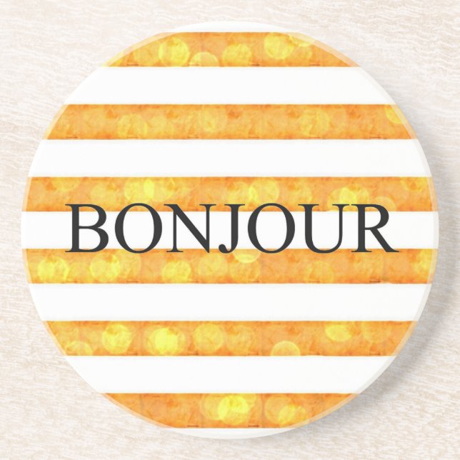 Posavasos De Arenisca Hola Bokeh de Franja Naranja (Frente)