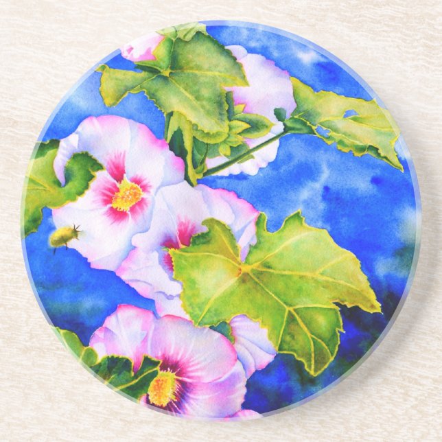 Posavasos De Arenisca Hollyhocks (Frente)