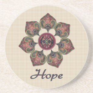Posavasos De Arenisca HOPE Fabric Collage Flor de color rojo y azul