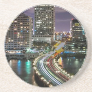 Posavasos De Arenisca Horizonte de la ciudad de Miami con el puente en