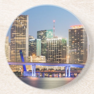 Posavasos De Arenisca Horizonte iluminado de Miami céntrica en la