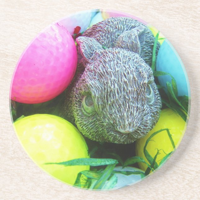 Posavasos De Arenisca Huevos de Pascua, Conejo, Bolas de Golf (Frente)